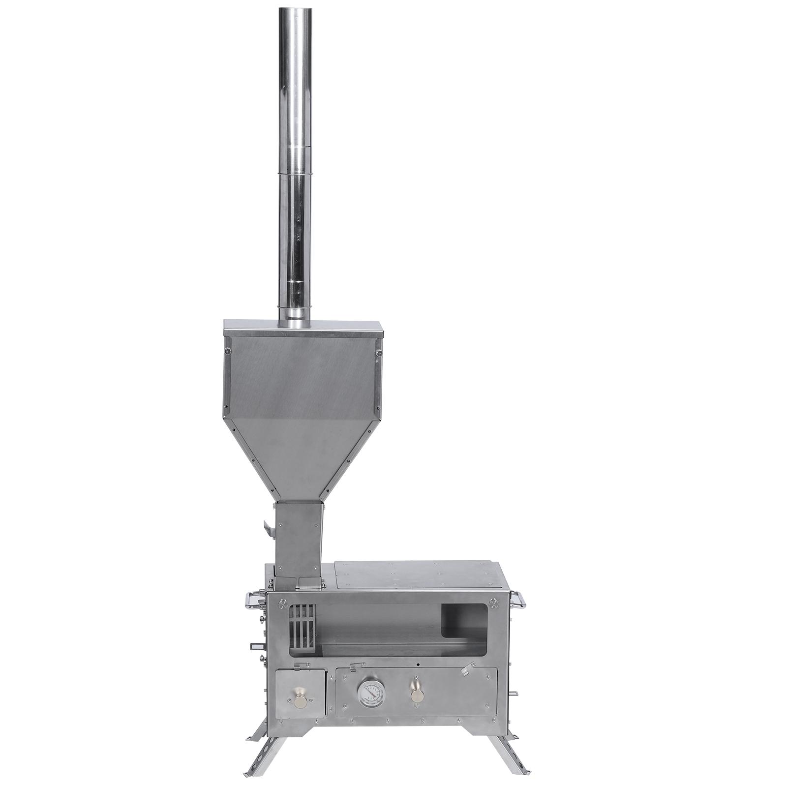 Stainless Wood Burning Stove with Chimney Pipe Portable Wood-Burning Camp Stove with Oven for Living Camping RV Hunting