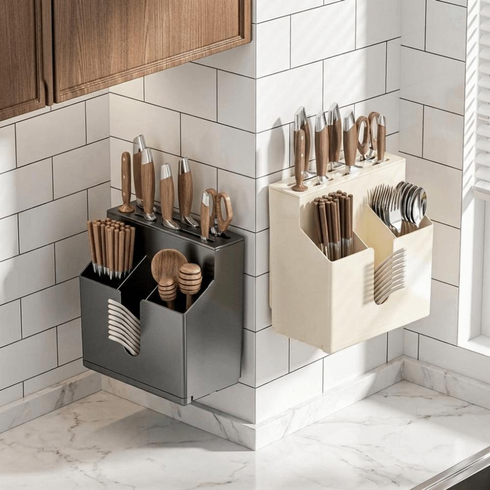 Wall Mounted Integrated Cutlery Holder No Drill Cutter Holder Tableware Organizer  for Storing