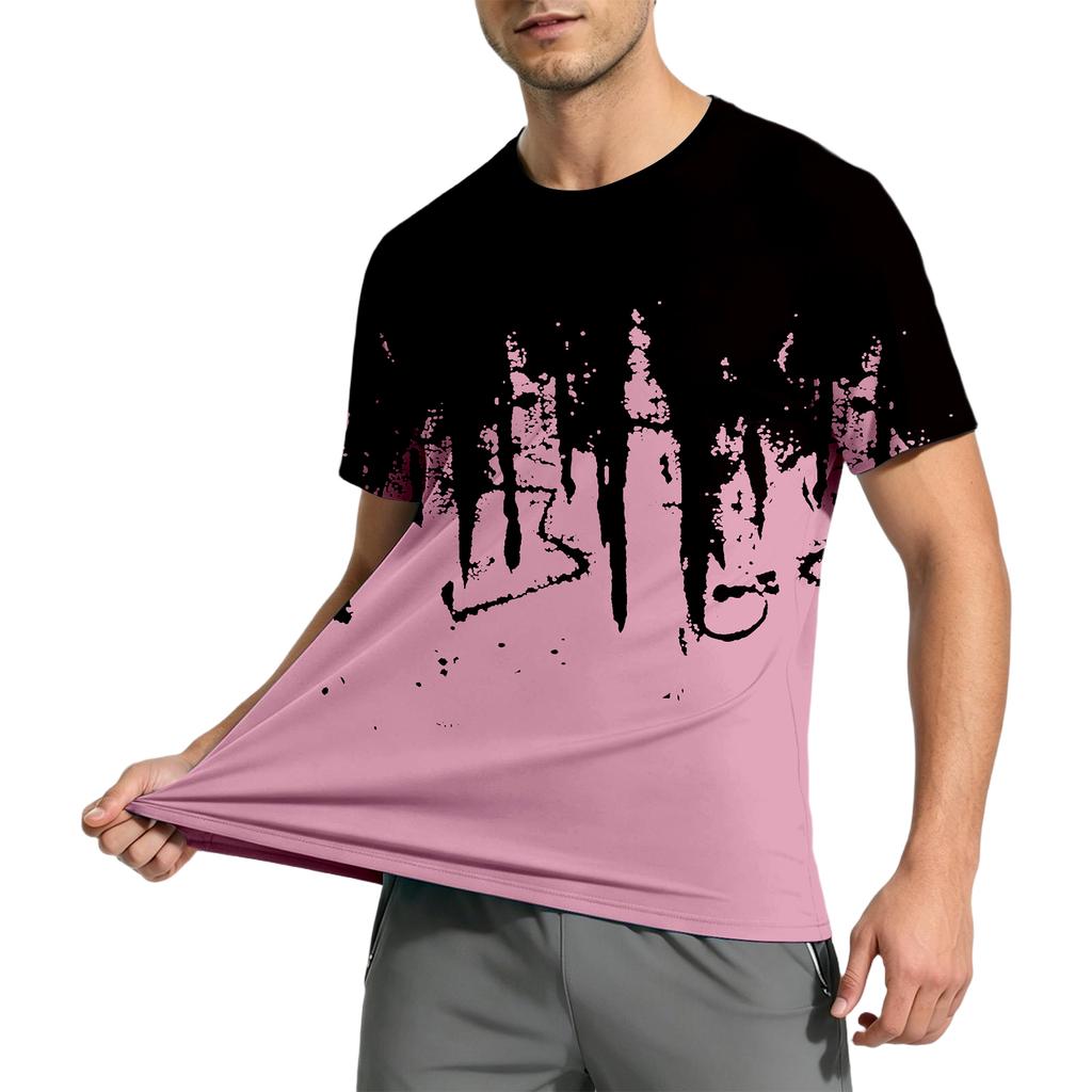 Men's Short Sleeve Crew Neck T Shirt with Abstract Paint Print Casual Fit Soft Polyester Top