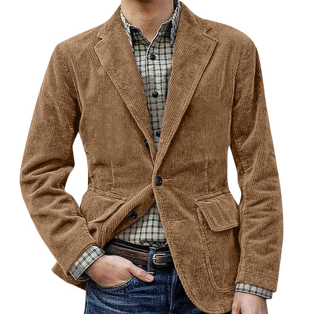 Men's Solid Color Corduroy Warm Pocket Suit Jacket Cardigan Men's Casual Suit