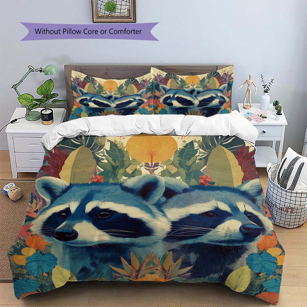 Zwei Waschbären Muster Bettwäsche Heimdekoration Geburtstagsgeschenk (1 Bettbezug + 2 Kissenbezüge, ohne Füllung)