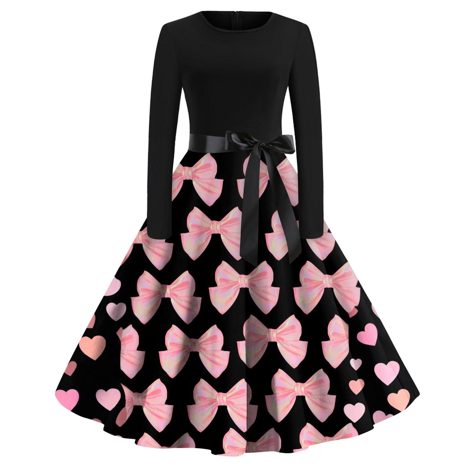 

Женское платье с круглым вырезом и большим подолом, плиссированная юбка с длинными рукавами, платье XXL чёрный