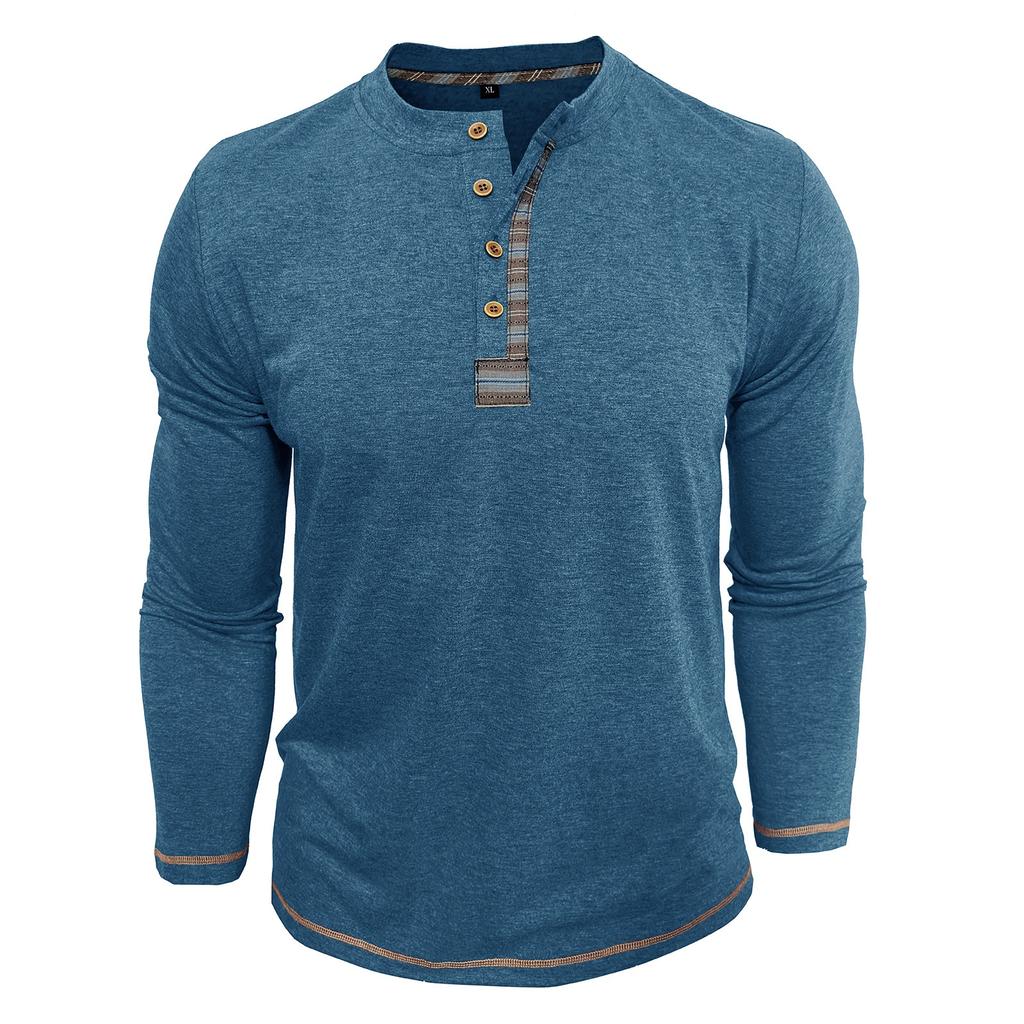 Men's Casual -color Base Sport Shirt, Men's Round-neck Long-sleeved Top