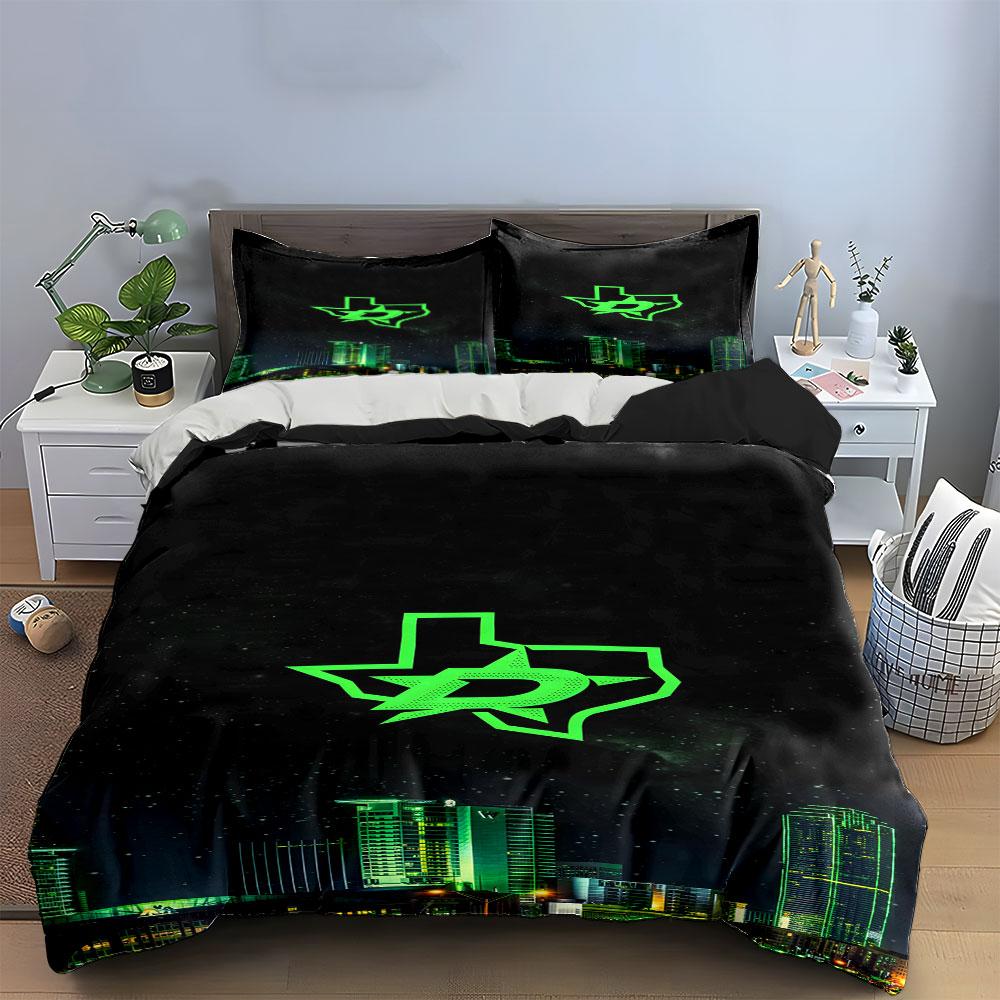 Texas Skyline with Green Star Design Print Bedding Set Duvet Cover Pillowcases (1* Duvet Cover 2* Pillowcases Do Not Include Comforter)
