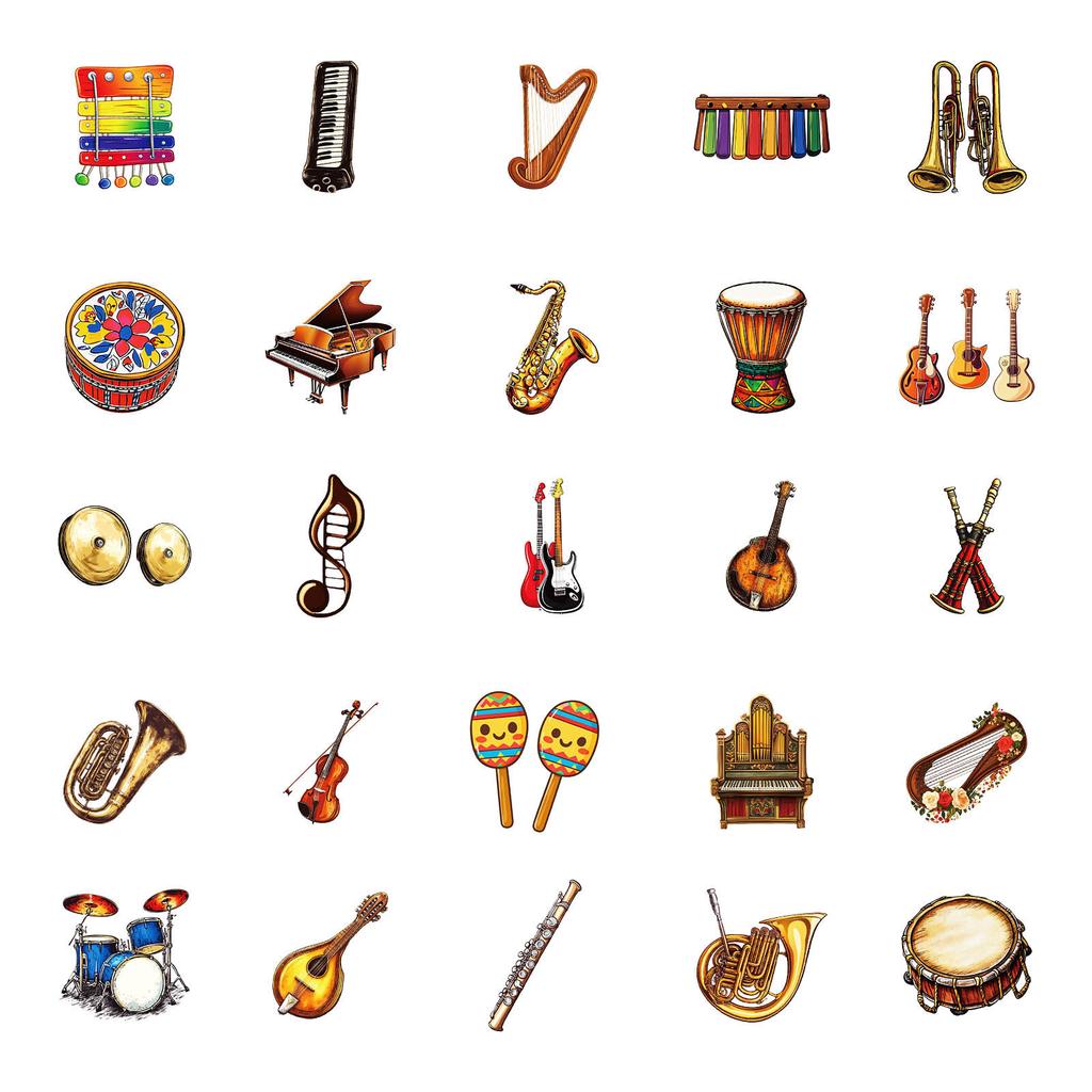 50 New Creative Musician Series of Various Instruments Mixed and Matched Graffiti Stickers Creative Waterproof Stickers