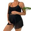 Solid Color Loose Belly Covering Pregnant Women's Split Swimsuit Two-piece Suspender Swimsuit Beachwear Bathing Suits