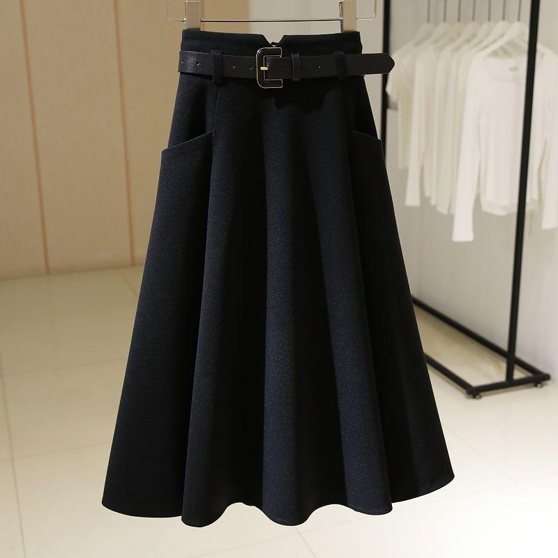 Autumn Winter Women Wool Skirt High Waist Elegant Flowy Midi Slim Fit Fashion Tummy Control Office Casual