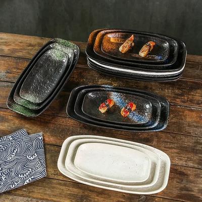 Keramik-Sushiplatte, Grill-Fischplatte, rechteckig groß flach im japanischen Stil, kommerzielles Hotelgeschirr