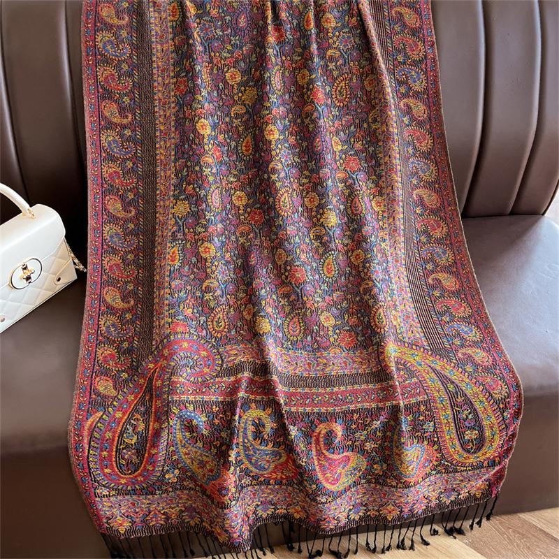 Autumn Boho Paisley Jacquard Pashmina Scarf Shawls for Women Wrap Cashmere Blanket Warm Thick Stoles Lady Bufanda Travel Stole