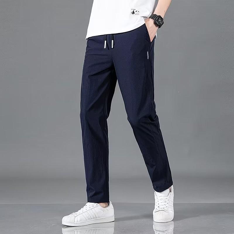 Men's Summer Quick-Dry Slim Fit Ice Silk Pants - Korean Style Straight Leg