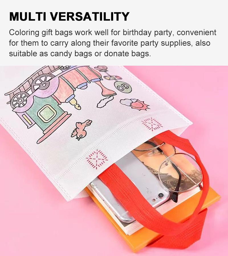 10PCS PDIY Graffiti Bag with Coloring Marker Carnival Animal Art Party Goodie Bags for Kids Reusable Mini Non-woven Shopping bag