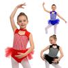 Body de Domadora a Rayas para Niñas Mono con Detalles de Pedrería Sin Mangas Escote en la Cintura Malla Volantes Disfraz de Actuación
