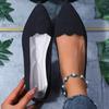 Modische Damen Casual Flache Gestrickte Aushöhlungs-Arbeitsschuhe Reine Farbe Spitzzehe Atmungsaktiv Slipper Bequeme Sommerschuhe