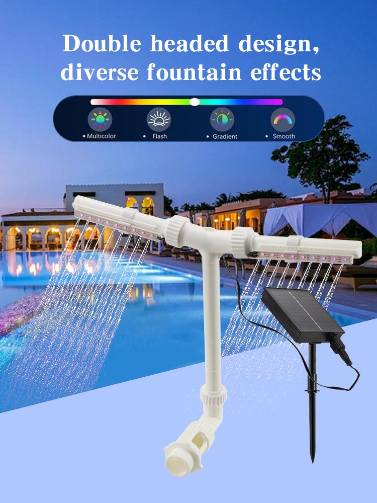 Dual Spray Solar Pool Fountain Auto Light Sensing Pool Sprinkler Fountain with 7-Color Lights Solar for Outdoor Pond