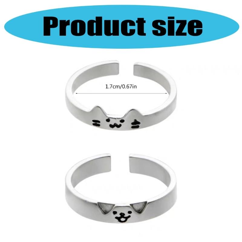 2pcs Adjustable Cute Cats and Dog Cartoon Ring for Women Adjustable Size Friendship Ring Fashion Engagement Jewelry