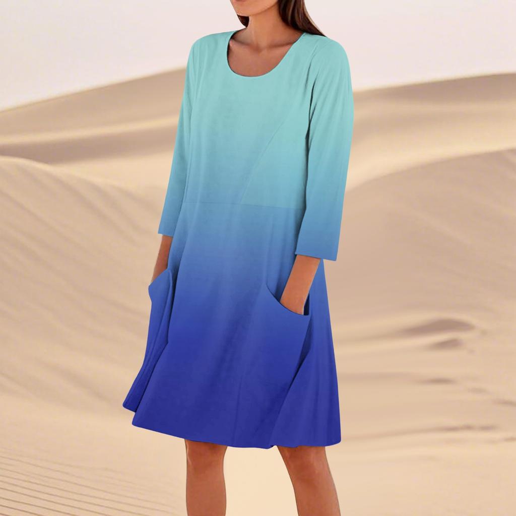 Rochie Casual Largă de Modă Imprimată cu Mâneci 3/4 pentru Femei