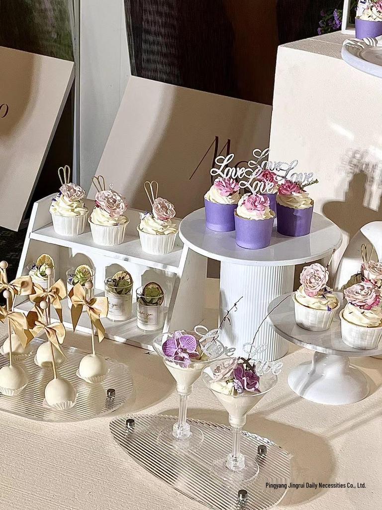 10-Piece White Dessert Display Stand Set: Wooden & Acrylic Tabletop Decoration
