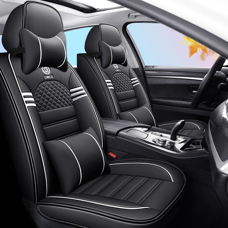 Four Seasons Universal Cartoon Leather Car Seat Cover - Odorless, Full Surround, for Five-Seat Cars.