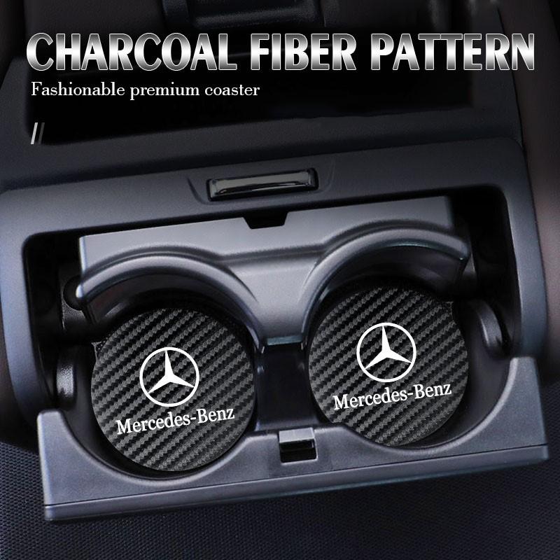 Carbon Fiber Leather Coaster Car Water Cup Anti-slip Pad Mat For Mercedes Benz AMG W203 W205 W206 W211 W220 W212 W201 W210 E300 BV4