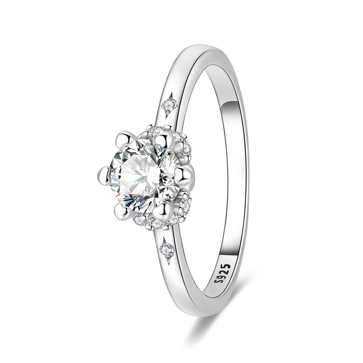 

S925 Silver Classic 6 Prong Solitaire Ring Round CZ Engagement Wedding Promise Ring for Her Anniversary Birthday Jewelry Gift 8