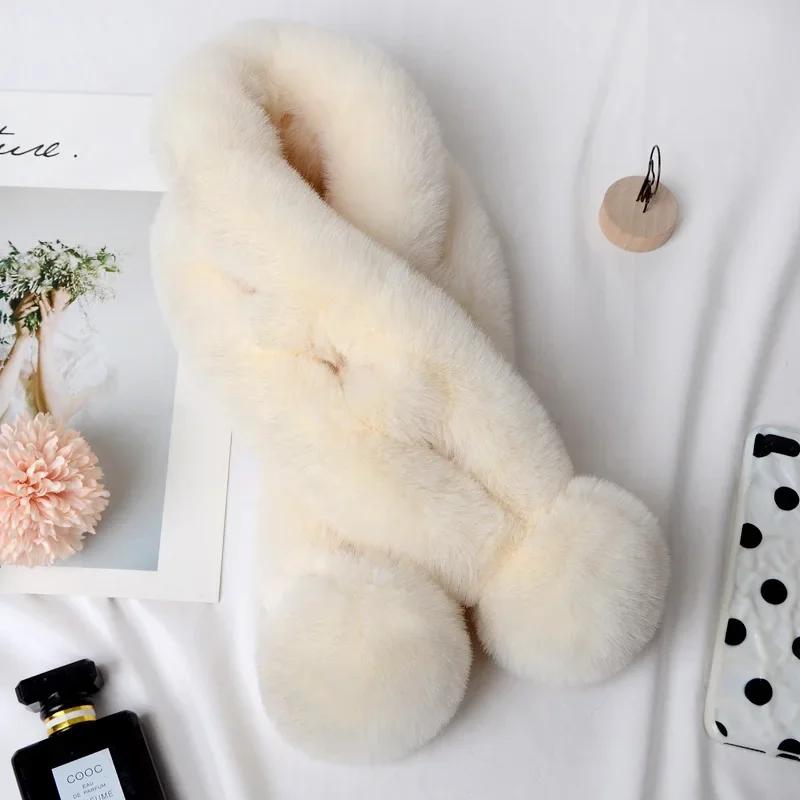 Women Fashion Autumn and Winter Newest Warm Scarf Fur Rabbit Plush Thick Scarf Solid Color Fur Ball Clothes Accessories New