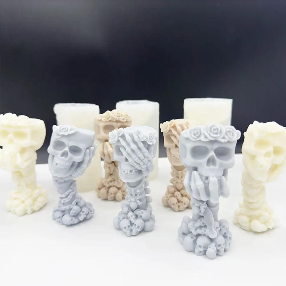 Skull Series Candle Silicone Mold Halloween Rose Skull Plaster Resin Mold DIY Soap Making Tool Halloween Decorative Decoration Candle Making Tools