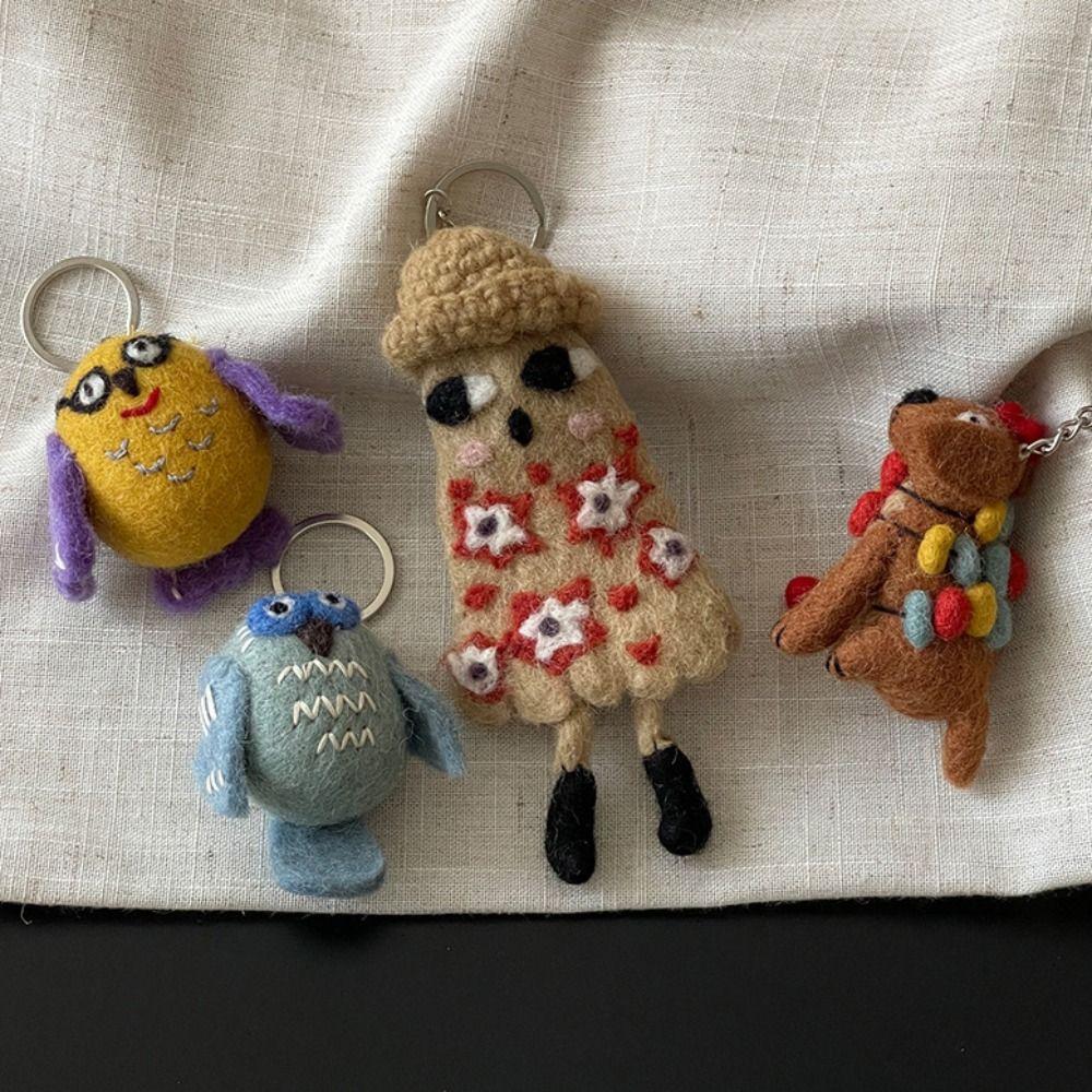 Dog Wool Felt Animal Pendant Bird Cartoon Keychain Creative Rabbit Keyring  Bag Hanging