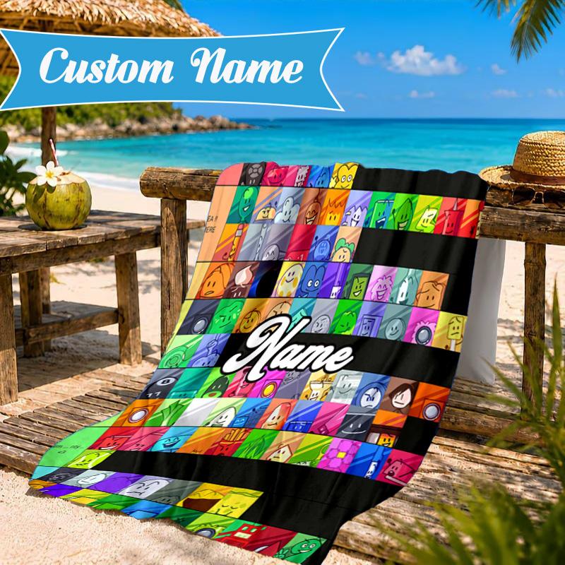 Custom Name Colorful Dream Island Beach Towel Microfiber Beach Towel, Lightweight and Quick-Dry, for Summer Travel, Swimming Pool Gift