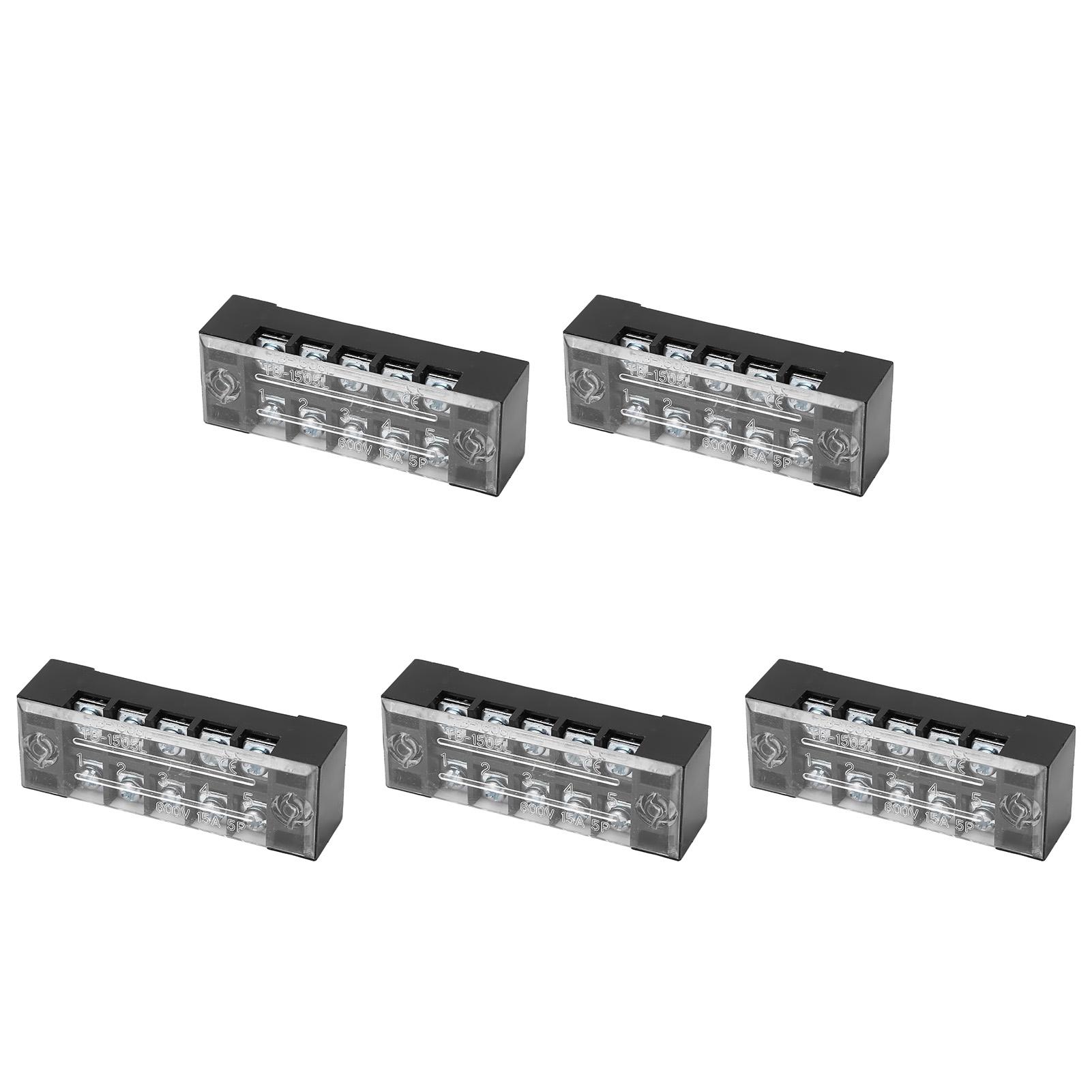 

5pcs Terminal Block Barrier Strip Dual Row TB 15A 600V M3 Screws High Tenacity Wire Barrier Block 5 Positions(1505)