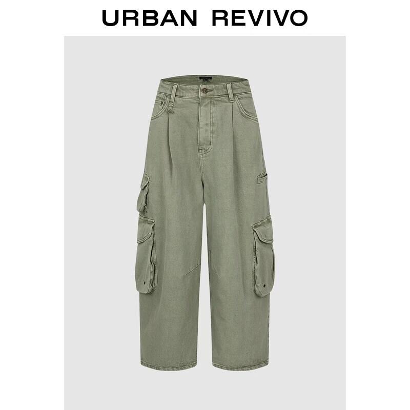 UR2026 Women s Loose Fit Big Pocket Denim Cargo Pants 28 зелёный