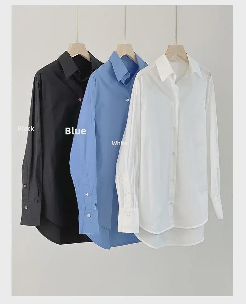 Siyuan 25 Early Spring Light Luxury High-Count Cotton Solid Color Long-Sleeve Silhouette Shirt for Women