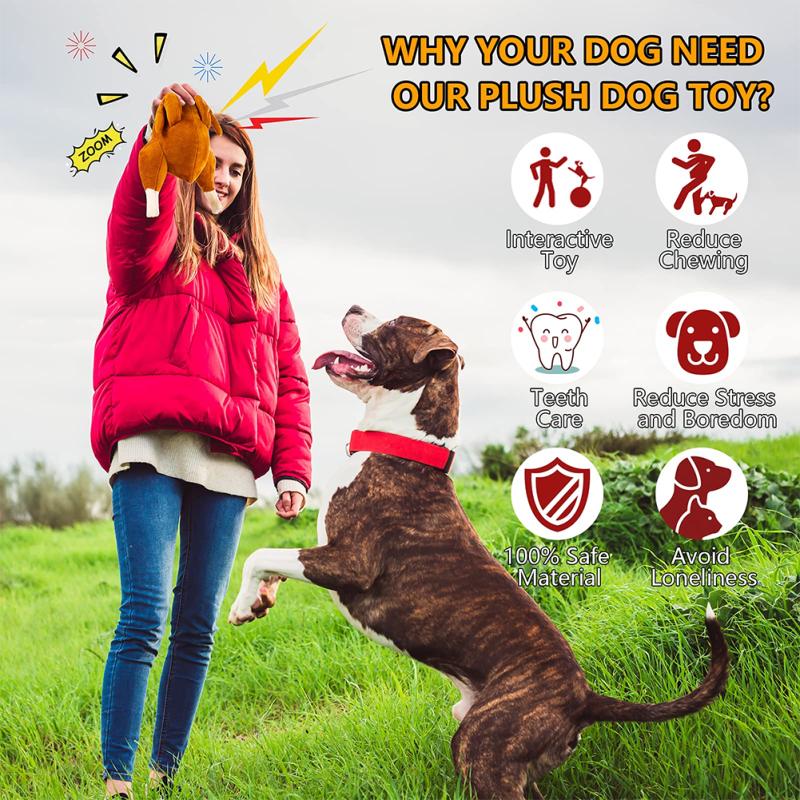 Pet Dog Roast Chicken Plush Squeaky Stuffed Toys Chew-resistant Chew Toy Teeth Cleaning Toy Pet