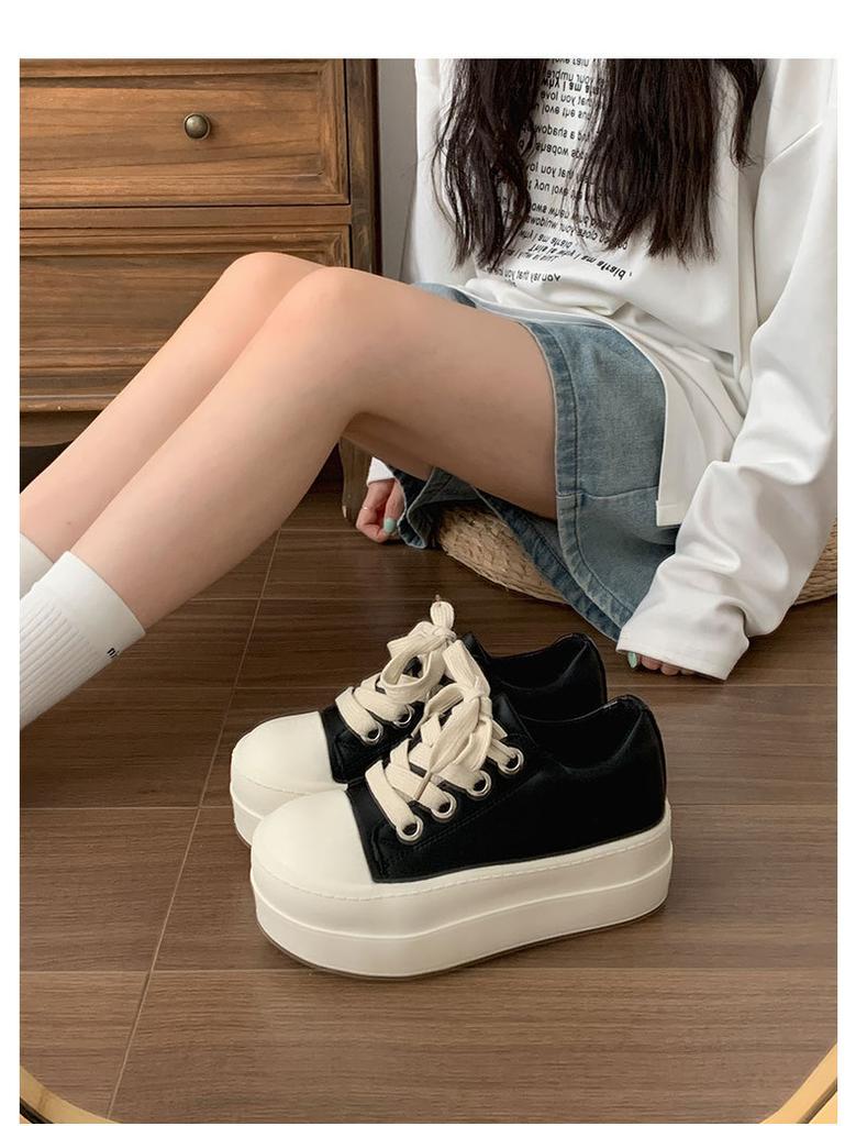 Queen Fan Black Retro Platform Low Top Canvas Shoes Women's 2025 New Autumn Casual Breadboard Shoes