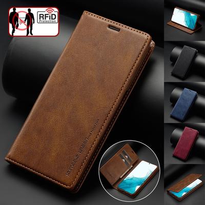 Langlebigere Lederhülle für Samsung Galaxy S23 S22 S21 S20 Ultra FE S10 S9 Plus Flip Cover A13 A53 A52S RFID-Schutz