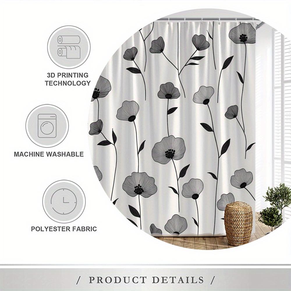 1Pc Floral Printed Shower Curtain - Colorful Botanical Patterns, Polyester, Fade-Resistant, 70.8X70.8", 12 Hooks, Washable