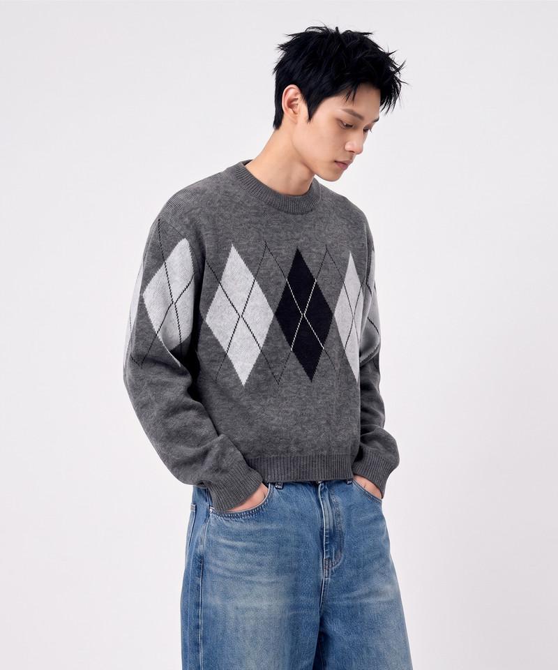 UNDEROFF Argyle Crop Knit Grey