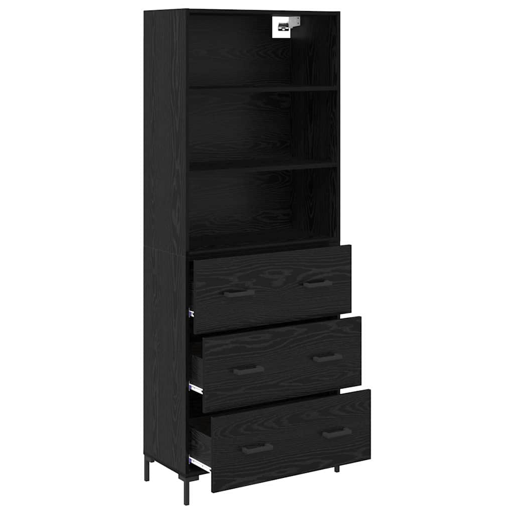 Highboard in Black Oak Look 69.5 x 34 x 180 cm Engineered Wood