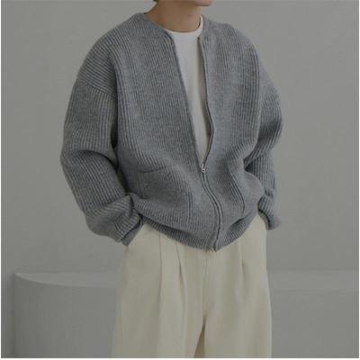 Men's Trendy Loose Fit Knitted Cardigan – Autumn/Winter Korean Style Zipper Sweater Coat