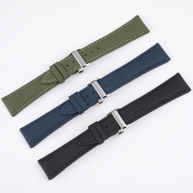 19mm 20mm 21mm 22mm Woven FKM Watchband Fluororubber Belt with Back Leather Watch Strap for Longines L2 L3 L4 Masters COLLECTION