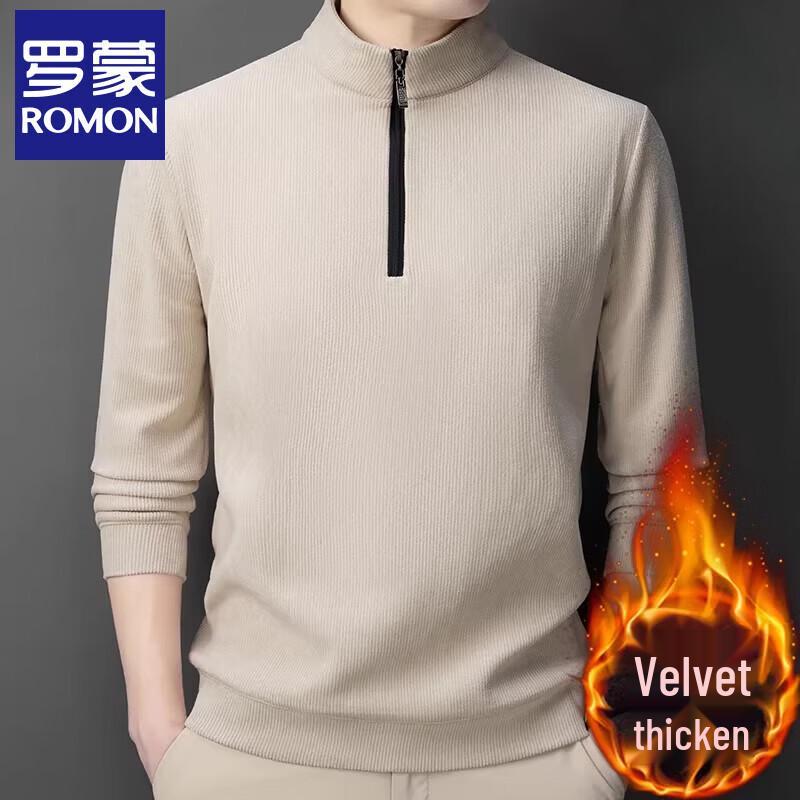 Luo Meng Men s Fleece-Lined Stand-Collar Zip Sweatshirt 3XL