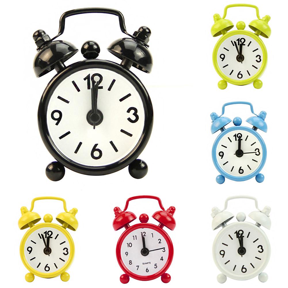 Classic Home Cute Battery Operated Analog Mini Round Bedside Desk Alarm Clock