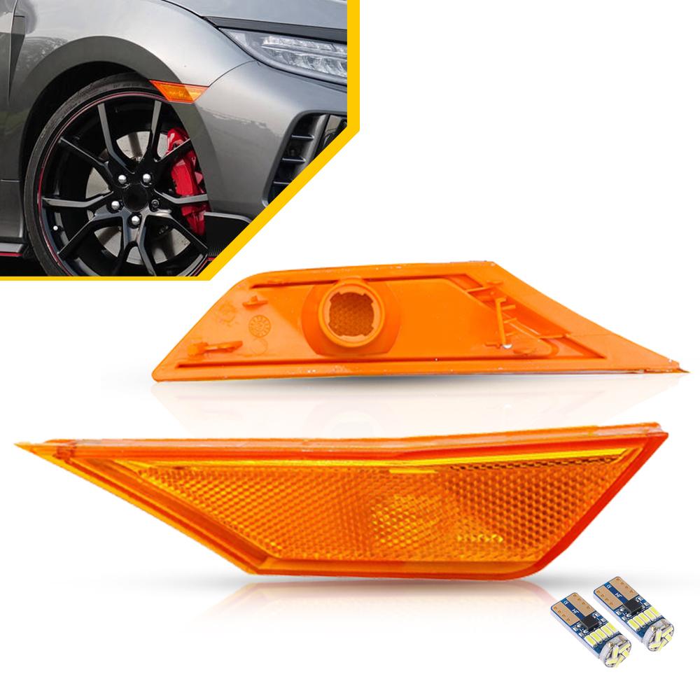 2Pcs Car LED Fender Side Indicator Lamp For 2016-2021 Honda Civic Sedan Hatchback Coupe Front Turn Signal Marker Lights
