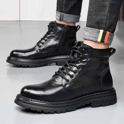 Men's Top Layer Cowhide Martin Boots – British Style, Plus Velvet Warm, Genuine Leather, High Top, Autumn/Winter.