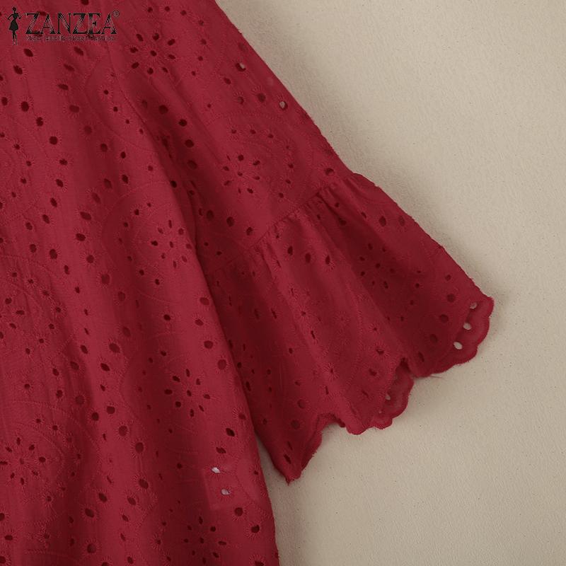 ZANZEA Dámská ležérní halenka s kulatým výstřihem, 3/4 rukávy, volná, krajková háčkovaná