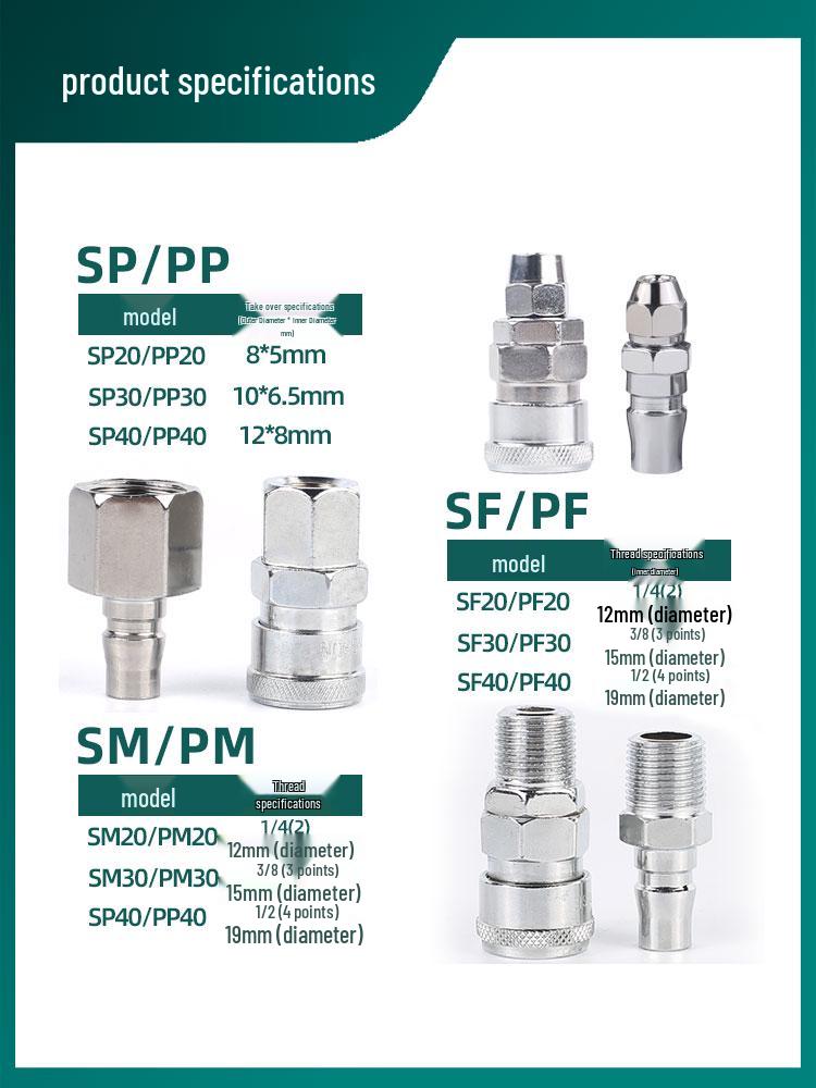 C-Type Self-Locking Air Compressor Quick Connect Hose & Pneumatic Air Gun Connector (SP20/30/40)