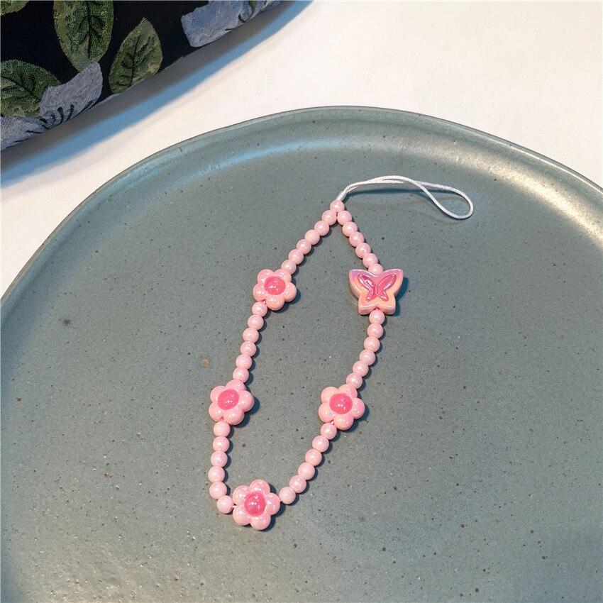 2023 Fashion Y2K Girl Mobile Phone Chain Colorful Acrylic Flowers Butterfly Beaded Telephone Strap Lanyard Bijoux Jewelry