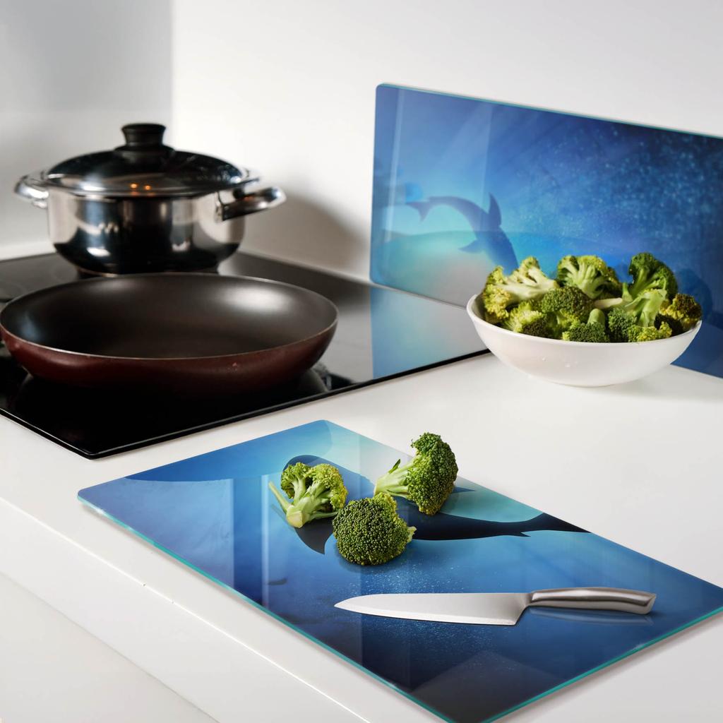 Multifunctional Decorative Glass Boards with Print Two Sharks 2X30X52 Cm
