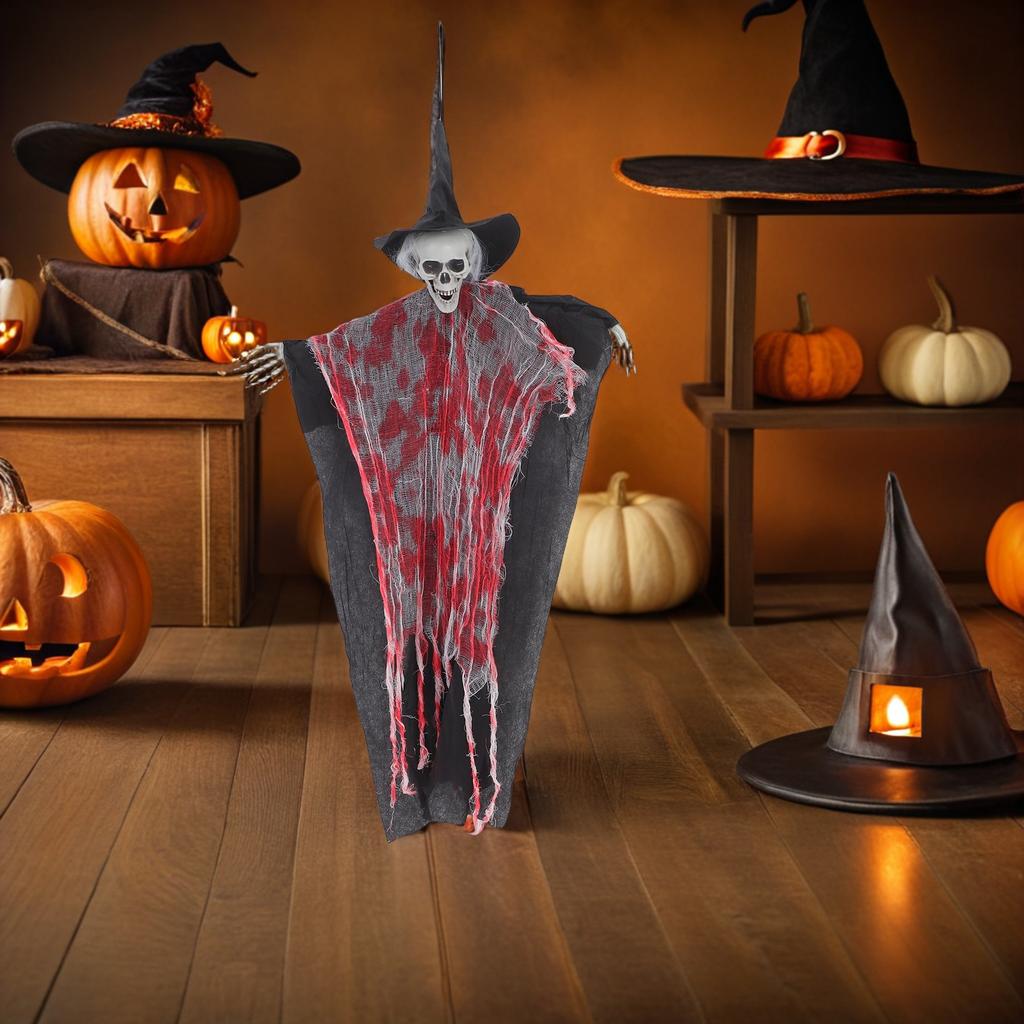 Halloween Hanging Skull Ghost Decoration Adjustable Pose with Flowing Robe for Haunted Houses Garden Party
