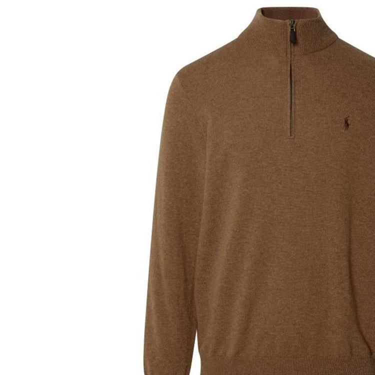 Polo Ralph Lauren Solid Color Mock Neck Fitted Long Sleeve Sweater Men Sweater Brown 710876756-013