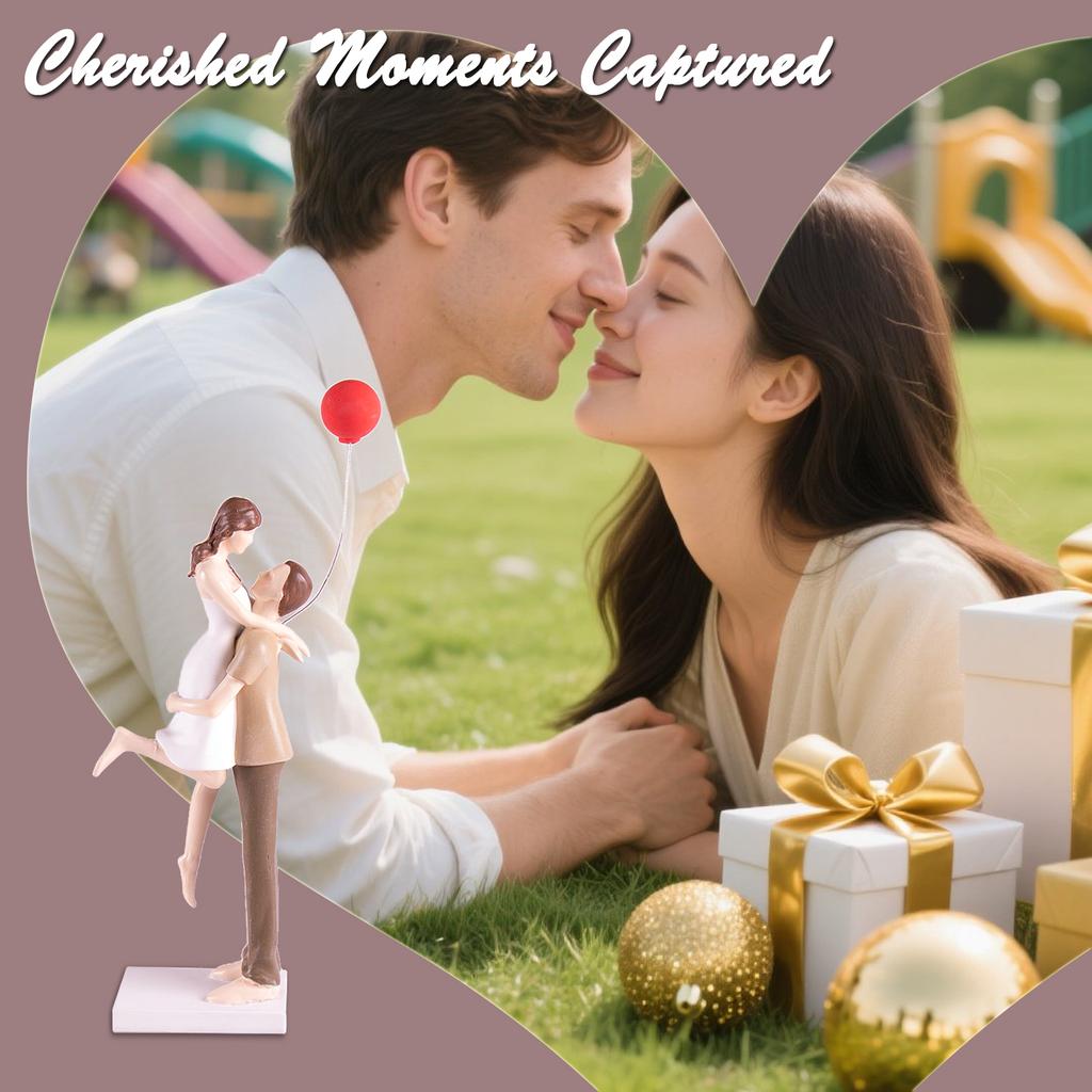 Valentine's Day Romantic Couple Statue with Balloon Love Sculpture Home Decor Gift for Lovers Wedding Anniversary Decoration